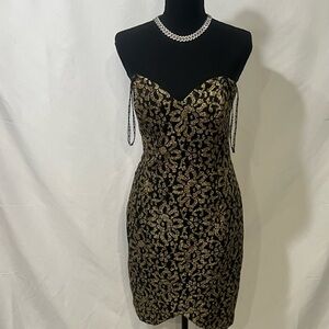 Roberta Bridal Black and Gold Strapless Dress